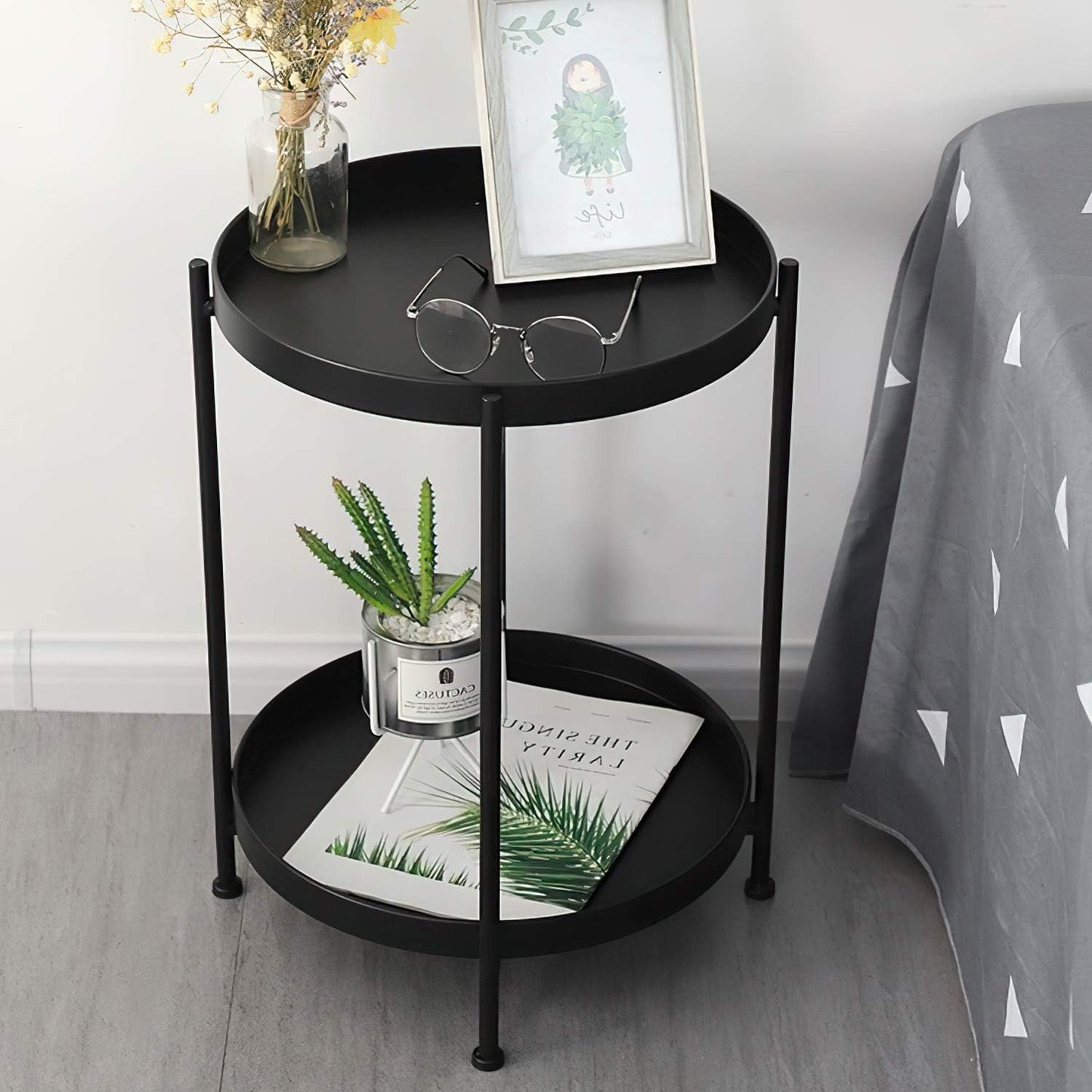 Mesa Lateral Auxiliar 2 Niveles Metalica 42x42x52cm Negro
