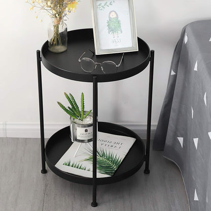 Mesa Lateral Auxiliar 2 Niveles Metalica 42x42x52cm Negro