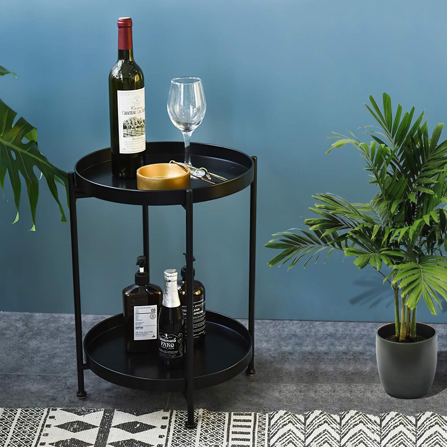 Mesa Lateral Auxiliar 2 Niveles Metalica 42x42x52cm Negro