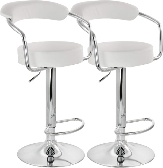 Pack 2 Taburetes Piso Bar Altura Regulable Con Respaldo Blanco