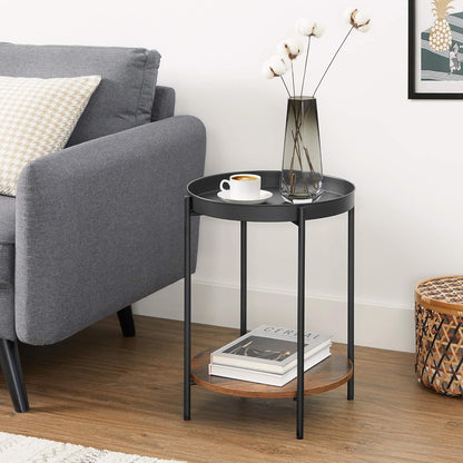 Mesa Lateral Auxiliar 2 Niveles Madera 42x42x52cm Negro