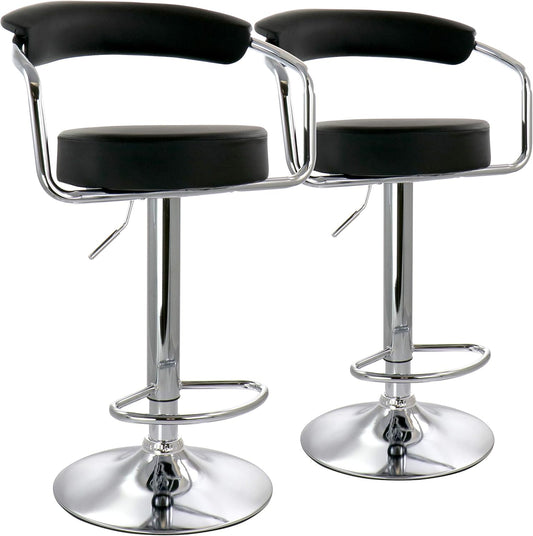 Pack 2 Taburetes Piso Bar Altura Regulable Con Respaldo Negro
