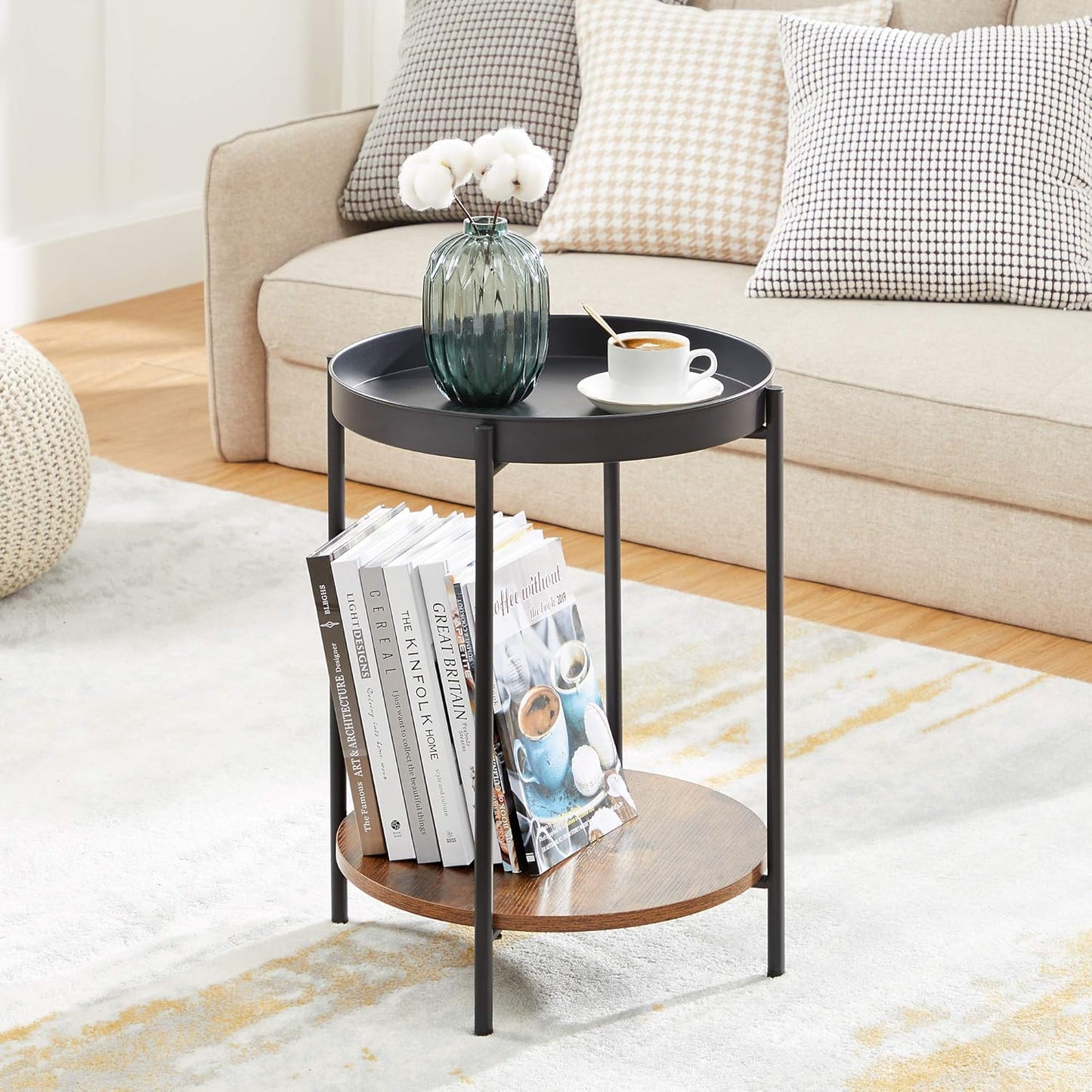 Mesa Lateral Auxiliar 2 Niveles Madera 42x42x52cm Negro