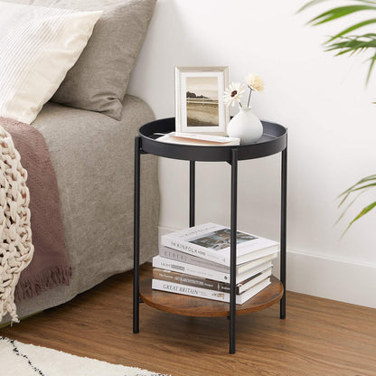 Mesa Lateral Auxiliar 2 Niveles Madera 42x42x52cm Negro