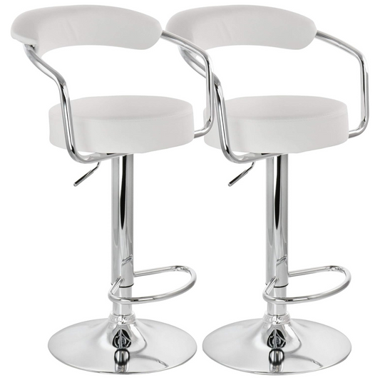 Pack 2 Taburetes Piso Bar Altura Regulable Con Respaldo Blanco