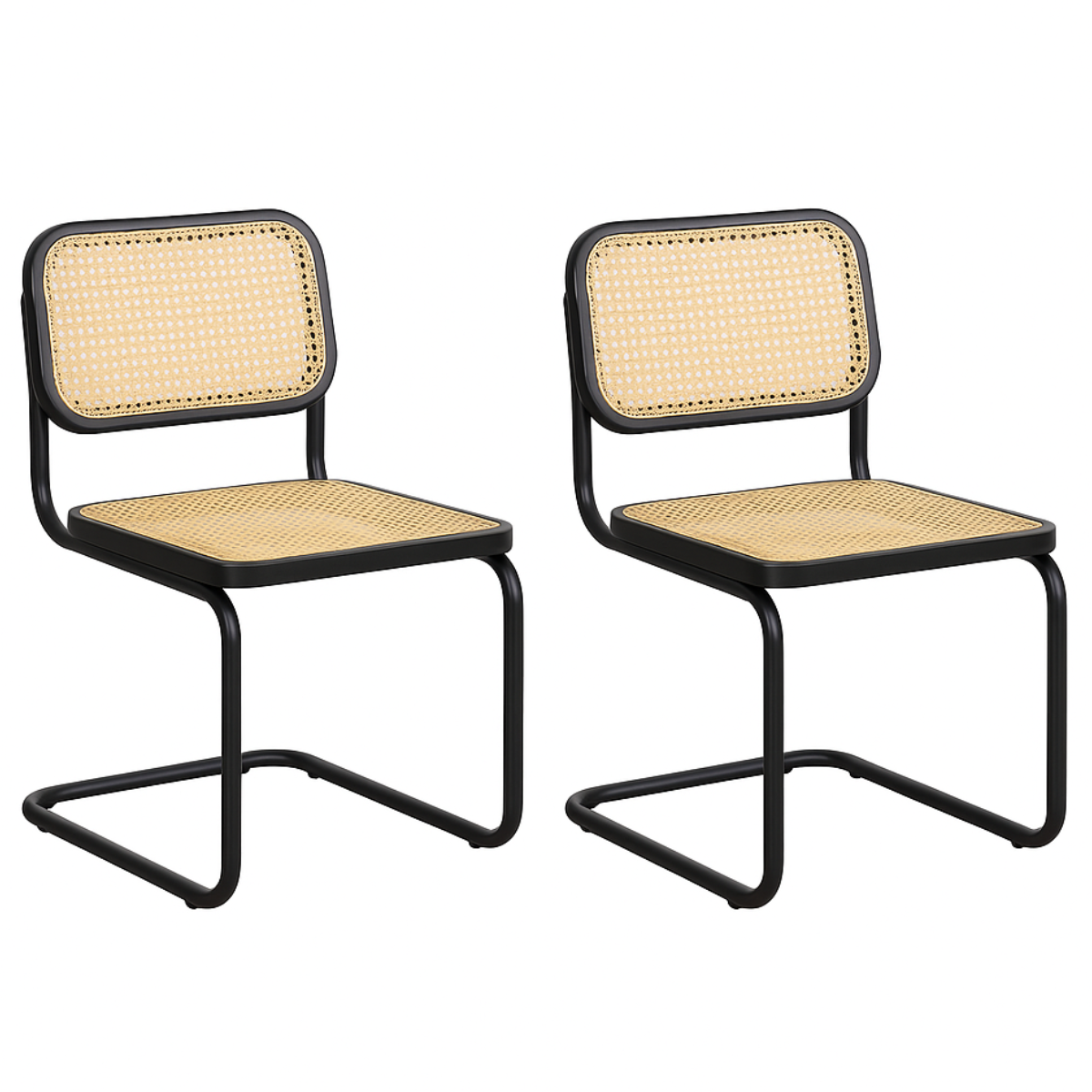 Pack 2 Sillas Breuer Negra Madera y Ratán