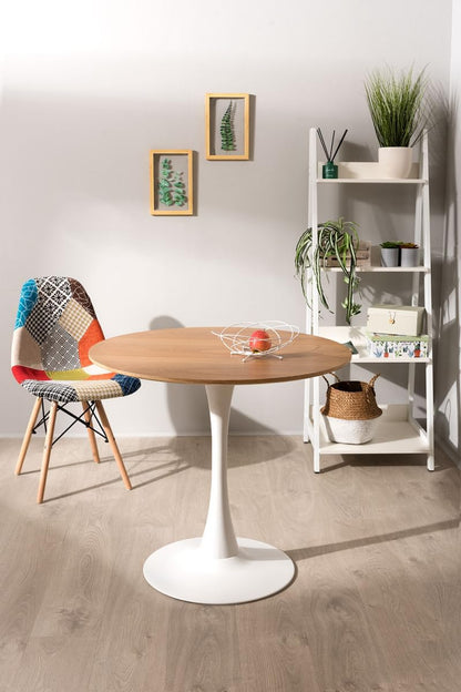 Mesa Comedor Redonda Tulip Wood 80cm Diametro Blanca