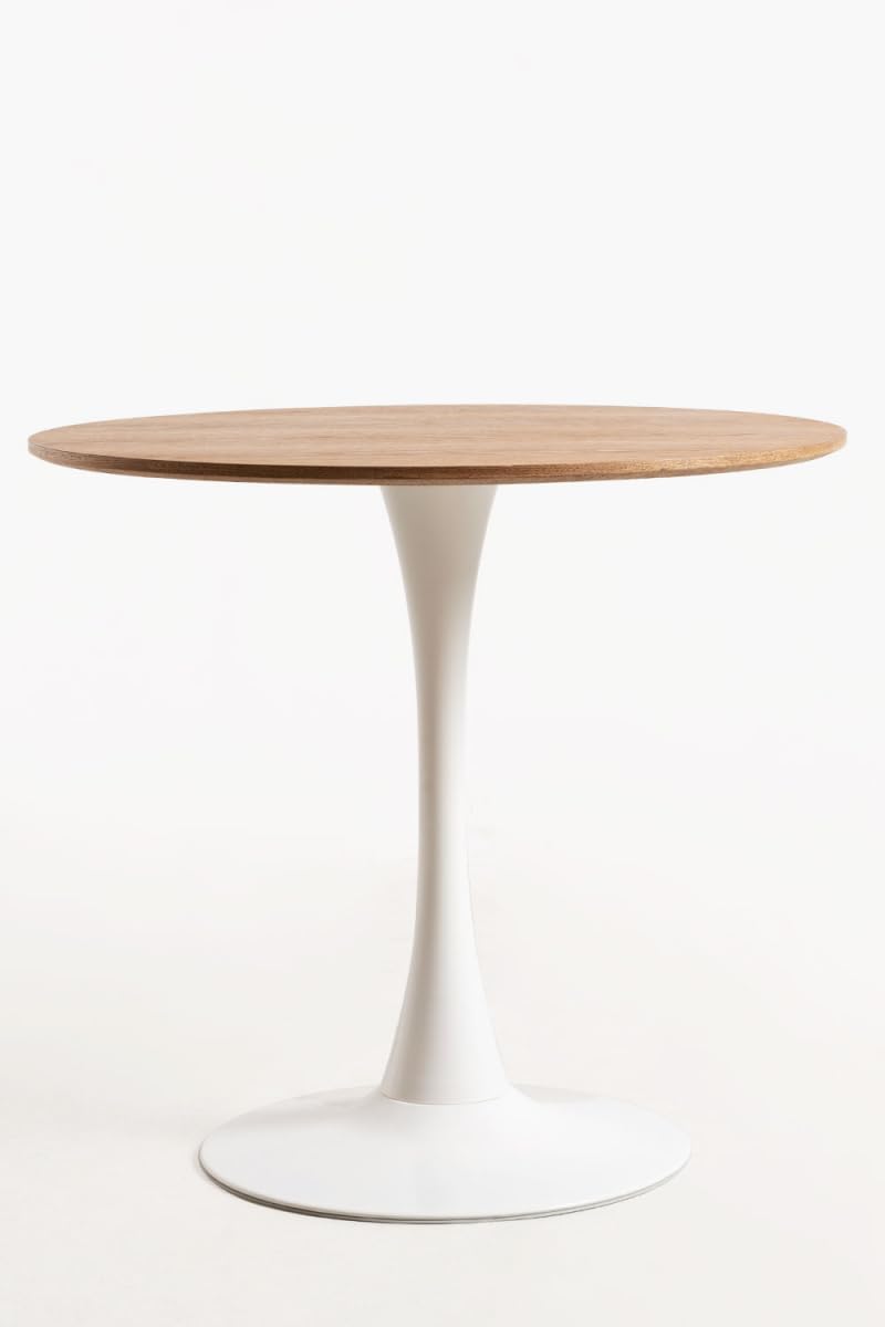 Mesa Comedor Redonda Tulip Wood 80cm Diametro Blanca