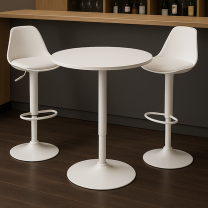 Mesa Bar Centro Altura Regulable 60cm Diámetro Full Blanca