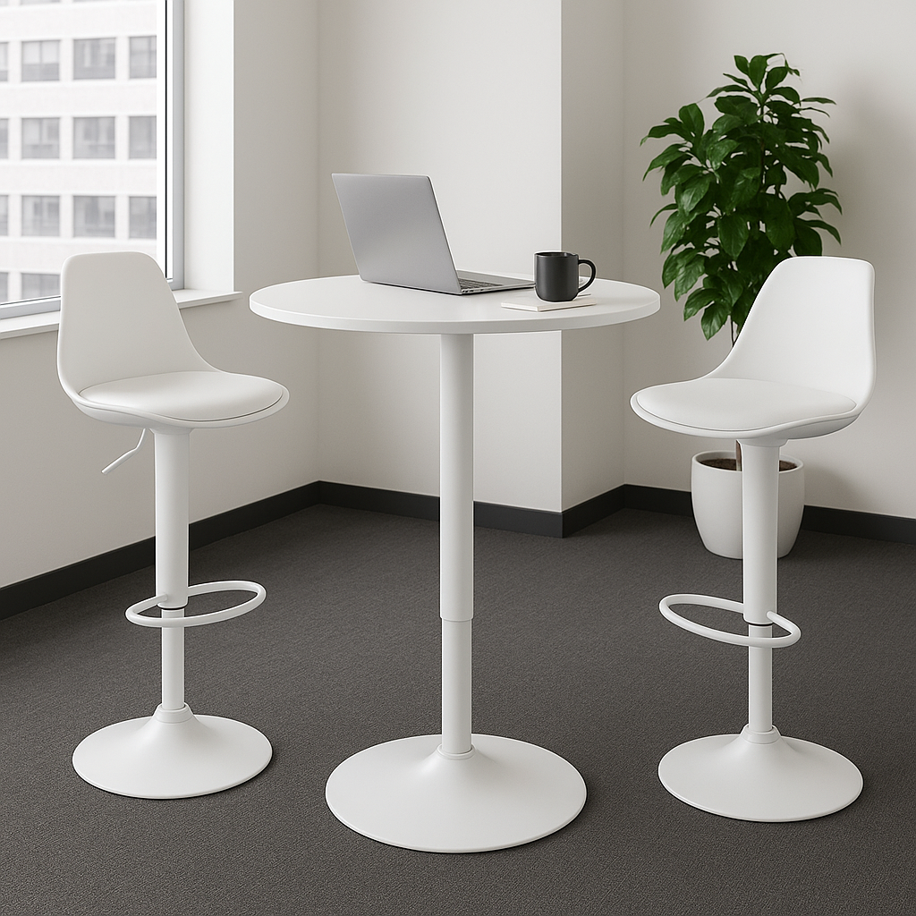 Mesa Bar Centro Altura Regulable 60cm Diámetro Full Blanca