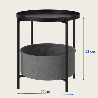 Mesa Lateral Auxiliar 2 Niveles con Cesta 42x42x52cm Negro