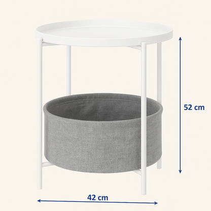Mesa Lateral Auxiliar 2 Niveles con Cesta 42x42x52cm Blanca