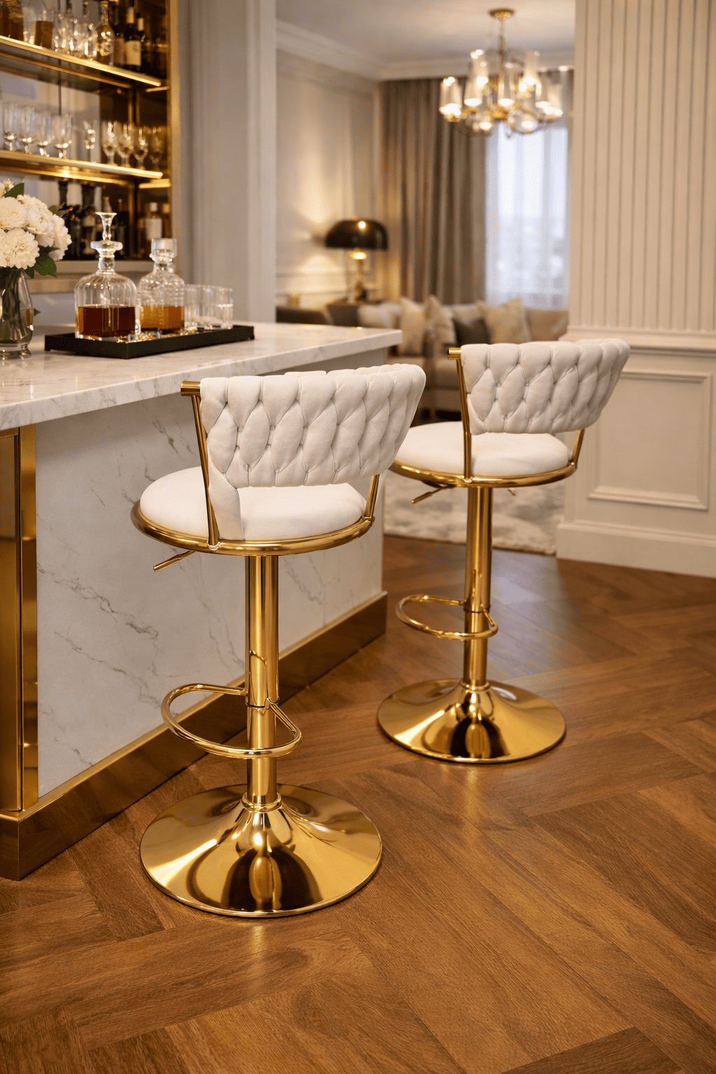 Taburete Queen Terciopelo Ajustable Beige