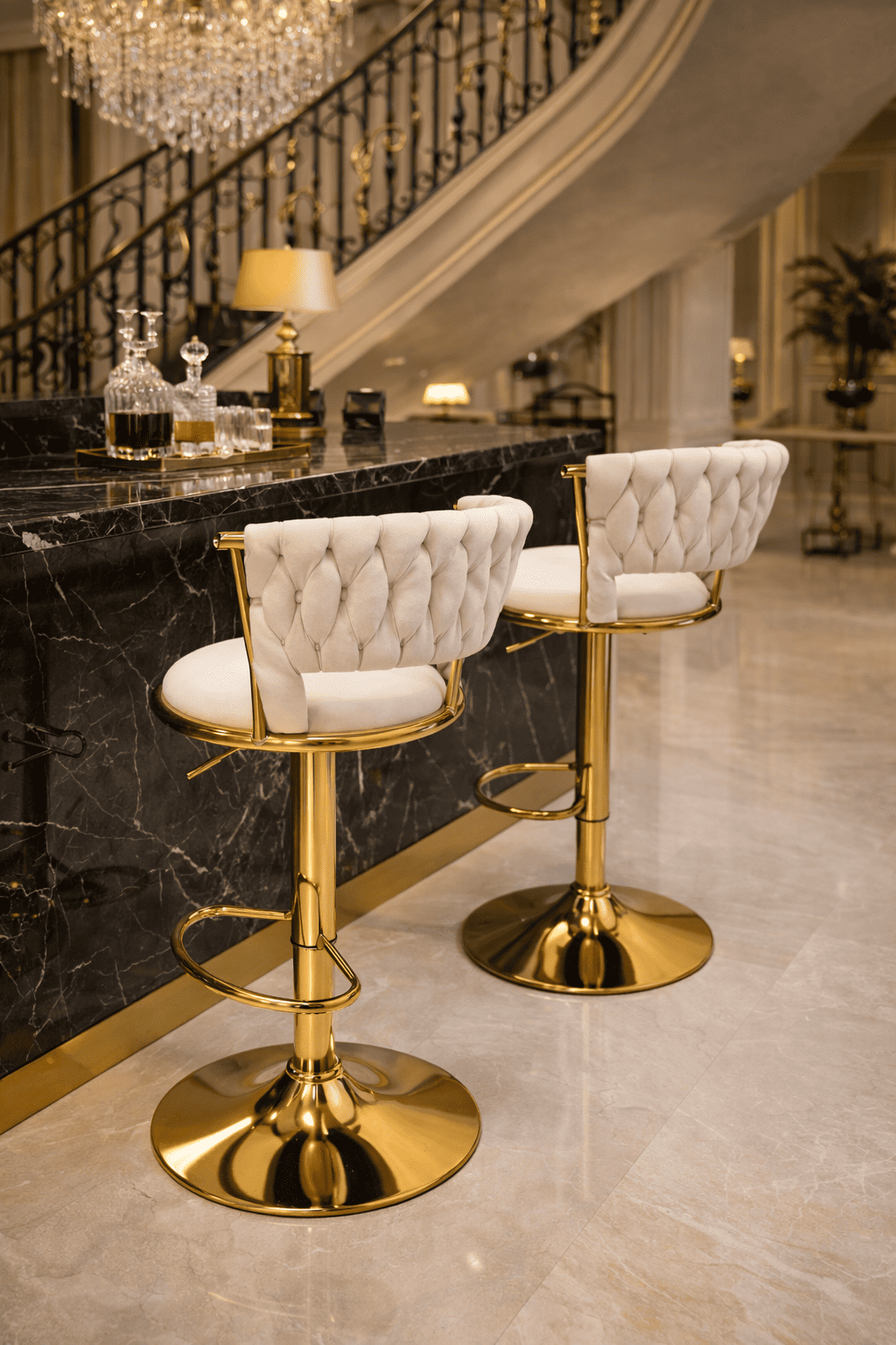 Taburete Queen Terciopelo Ajustable Beige