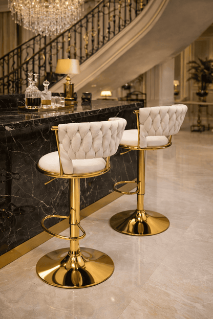 Taburete Queen Terciopelo Ajustable Beige