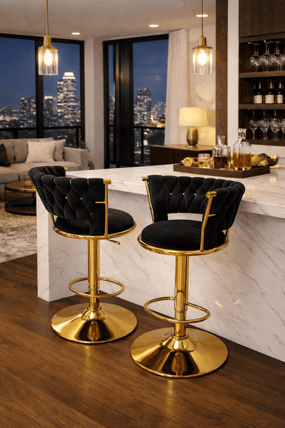 Taburete Queen Terciopelo Ajustable Negro
