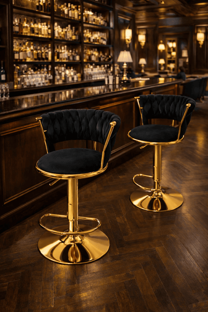 Taburete Queen Terciopelo Ajustable Negro