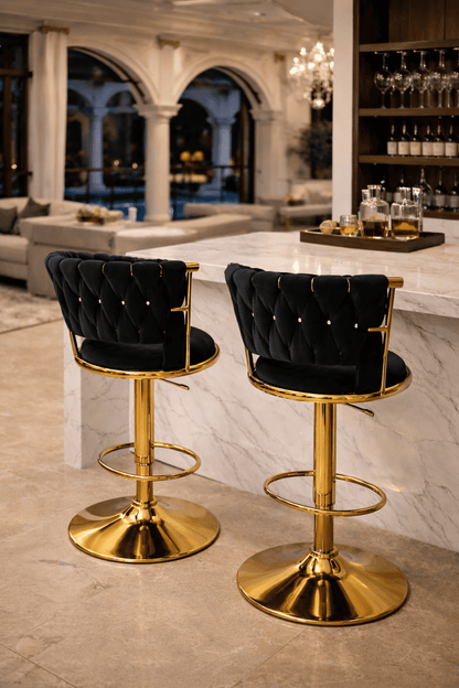 Taburete Queen Terciopelo Ajustable Negro
