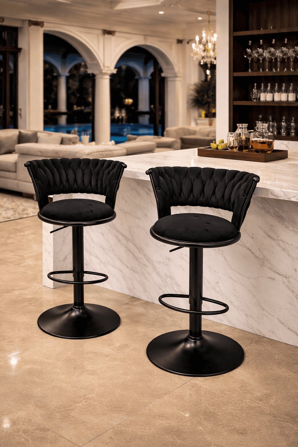 Taburete Queen Terciopelo Ajustable Full Negro