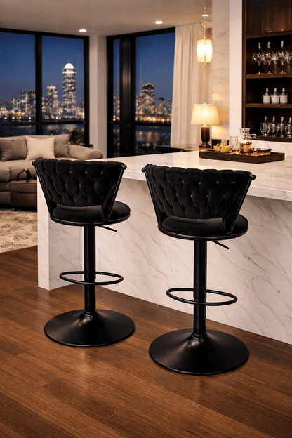 Taburete Queen Terciopelo Ajustable Full Negro