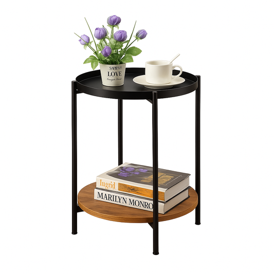 Mesa Lateral Auxiliar 2 Niveles Madera 42x42x52cm Negro