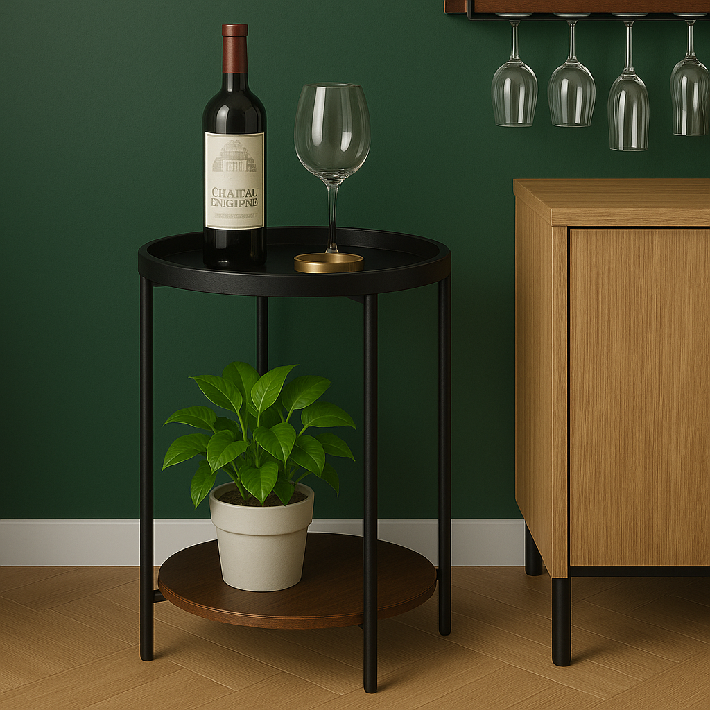 Mesa Lateral Auxiliar 2 Niveles Madera 42x42x52cm Negro