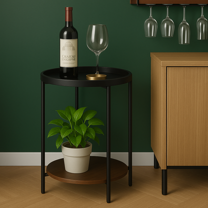 Mesa Lateral Auxiliar 2 Niveles Madera 42x42x52cm Negro