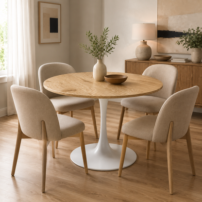 Mesa Comedor Redonda Tulip Wood 100cm Diametro Blanca