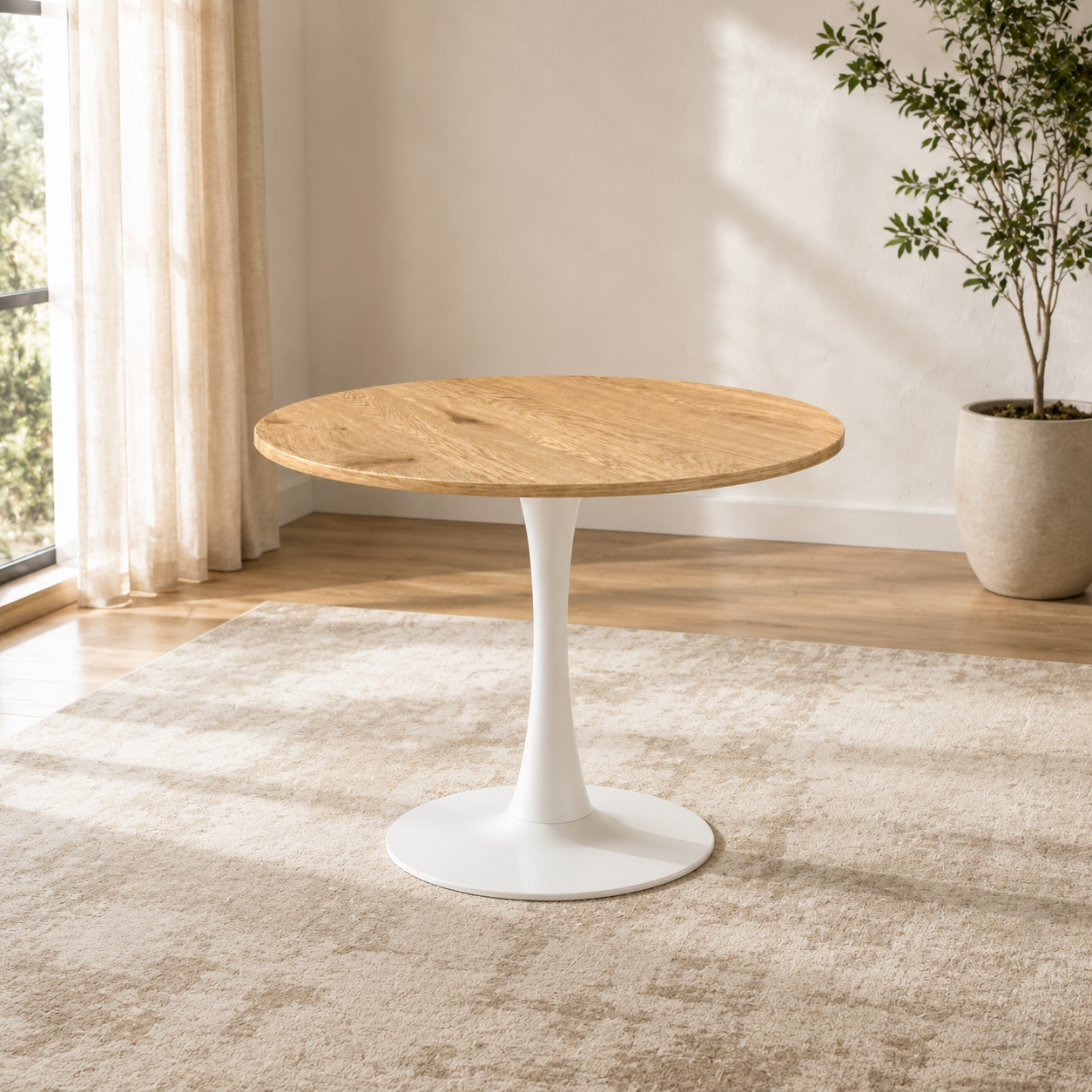 Mesa Comedor Redonda Tulip Wood 100cm Diametro Blanca