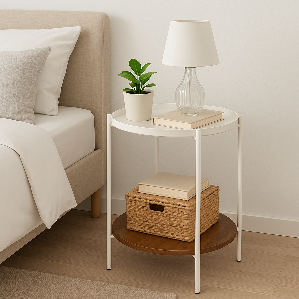 Mesa Lateral Auxiliar 2 Niveles Madera 42x42x52cm Blanco