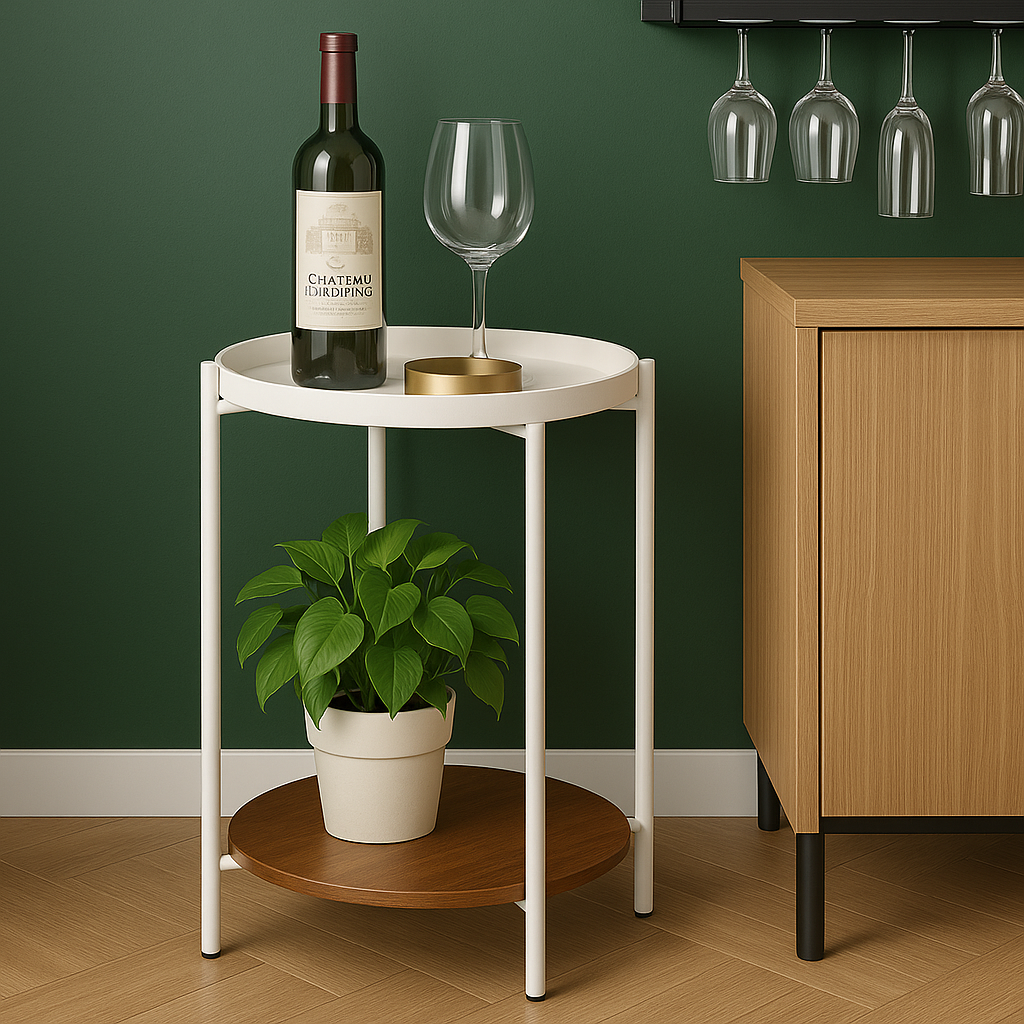 Mesa Lateral Auxiliar 2 Niveles Madera 42x42x52cm Blanco