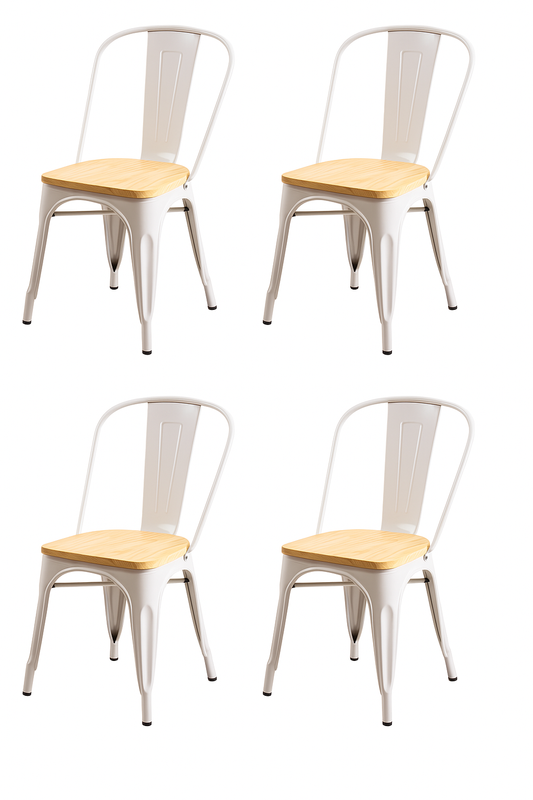 Pack 4 Sillas Tolix con Asiento de Madera Blancas