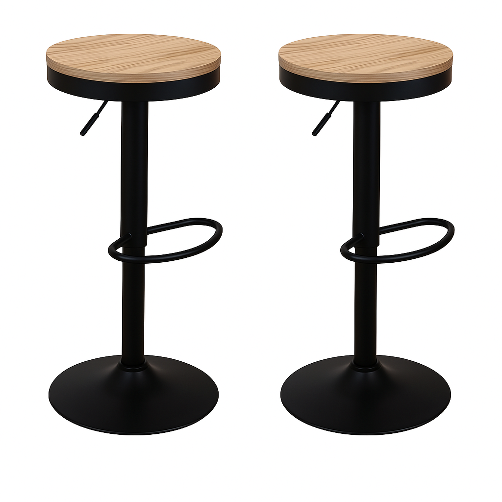 Pack 2 Taburetes Regulable Piso Bar Asiento De Madera Negro