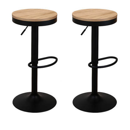 Pack 2 Taburetes Regulable Piso Bar Asiento De Madera Negro