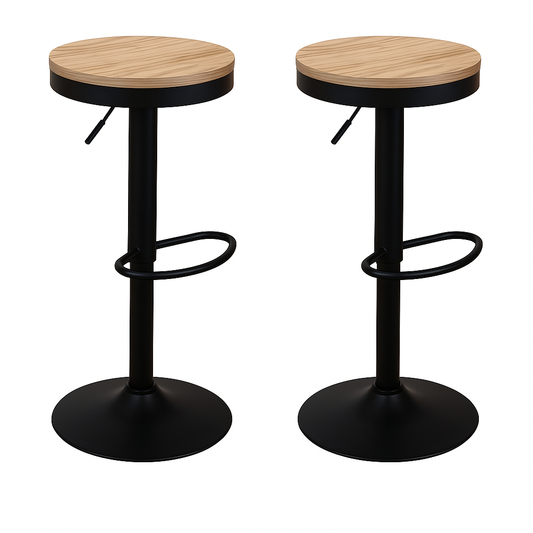 Pack 2 Taburetes Regulable Piso Bar Asiento De Madera Negro
