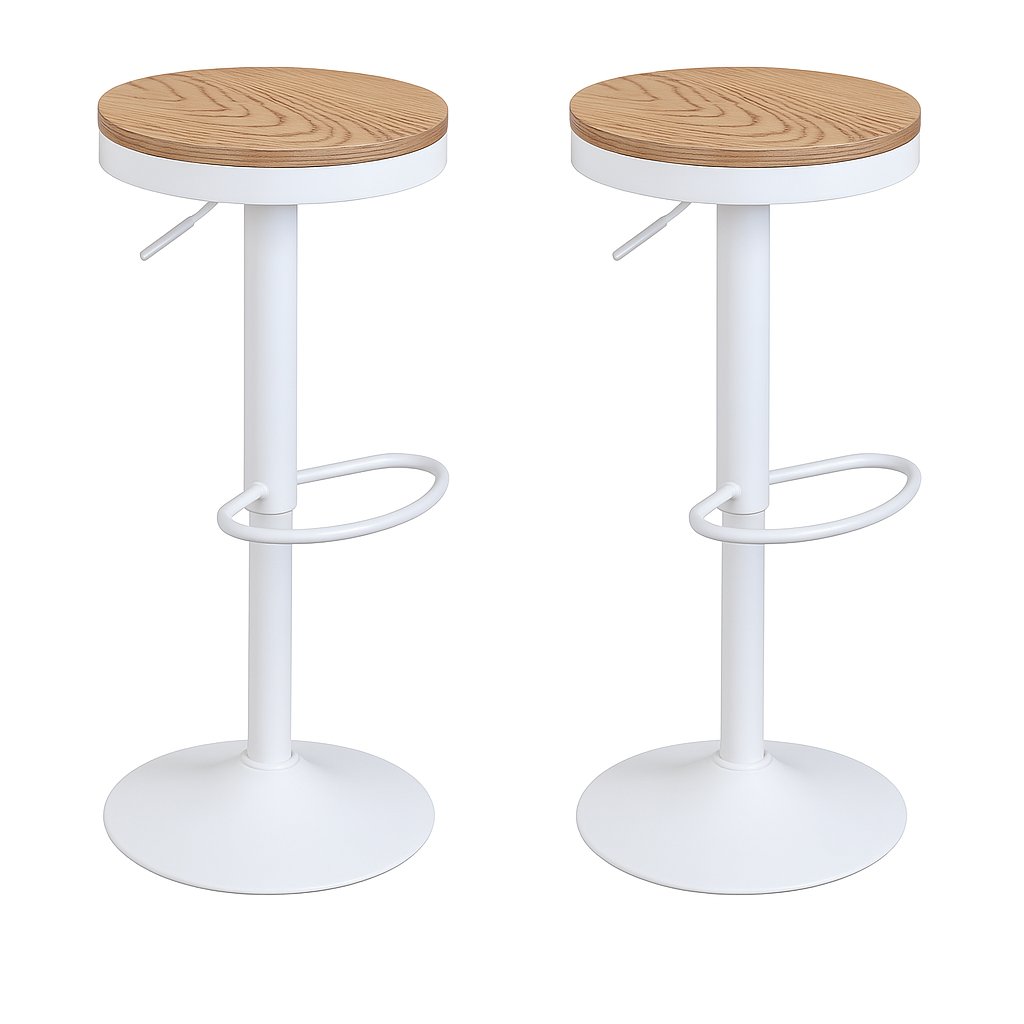 Pack 2 Taburetes Regulable Piso Bar Asiento De Madera Blanco
