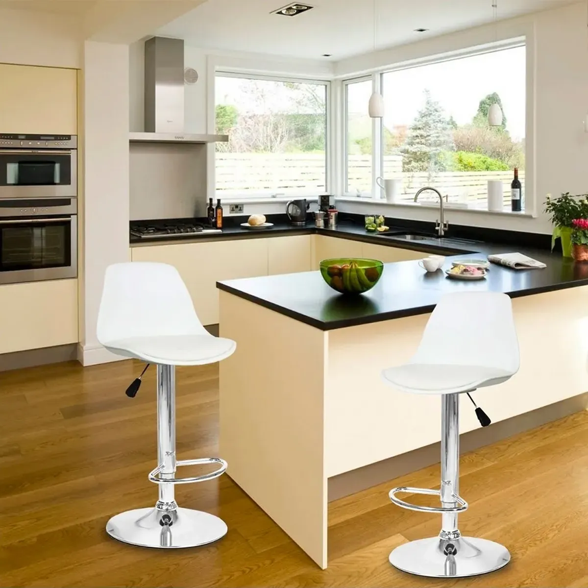 Taburete Eames con Altura Regulable Base Cromada para Cocina o Bar Blanco