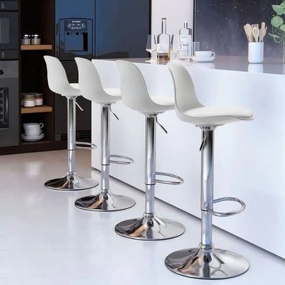 Taburete Eames con Altura Regulable Base Cromada para Cocina o Bar Blanco