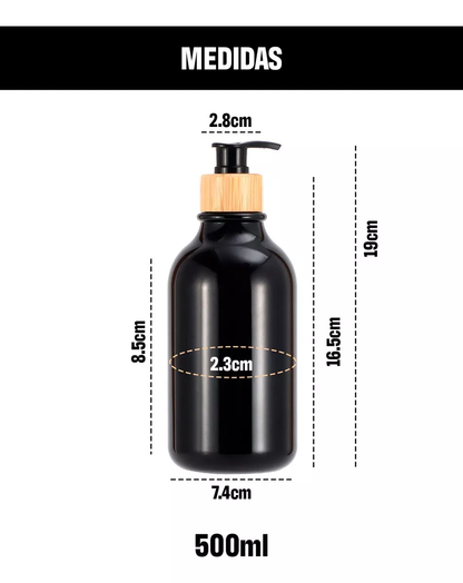 Dispensador Triple De Bambu Jabon Shampoo Acondicionador Negro