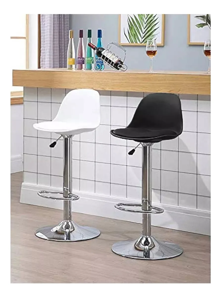 Taburete Eames con Altura Regulable Base Cromada para Cocina o Bar Negro