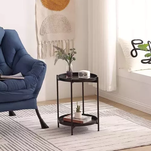 Mesa Lateral Auxiliar 2 Niveles Metalica 42x42x52cm Negro