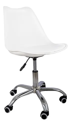 Silla De Escritorio Tulip Eames Giratoria Acolchada Blanca