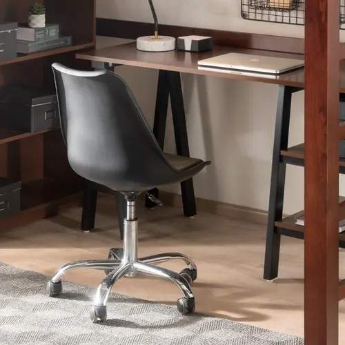 Silla De Escritorio Tulip Eames Giratoria Acolchada Negra