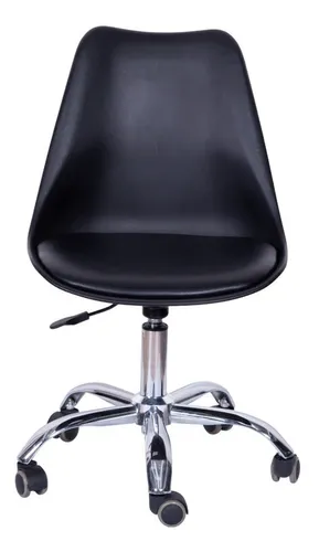 Silla De Escritorio Tulip Eames Giratoria Acolchada Negra