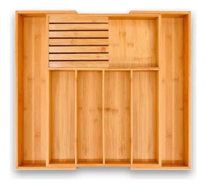 Organizador De Cubiertos Bambú Ajustable 7 Compartimientos