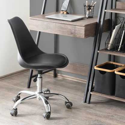 Silla De Escritorio Tulip Eames Giratoria Acolchada Negra