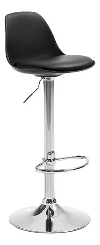 Taburete Eames con Altura Regulable Base Cromada para Cocina o Bar Negro