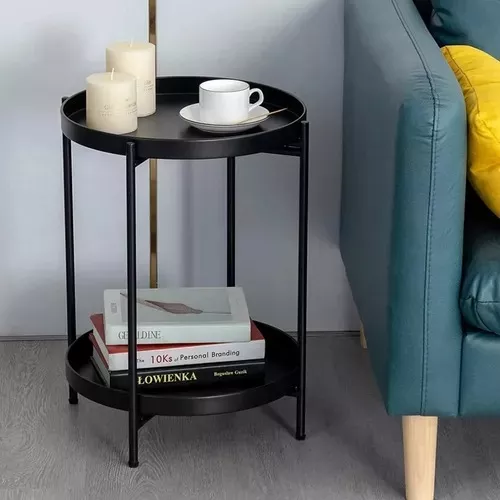 Mesa Lateral Auxiliar 2 Niveles Metalica 42x42x52cm Negro