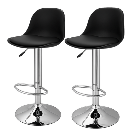 Pack 2 Taburetes Eames con Altura Regulable Base Cromada para Cocina o Bar Negro