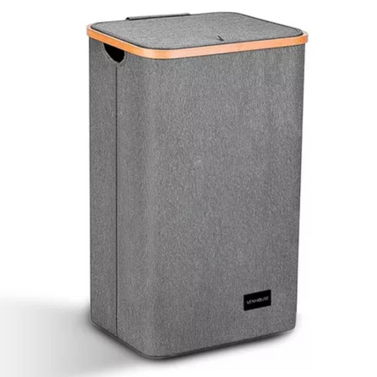 Canasto Cesta Ropa Sucia Plegable Borde Bambú 100l Gris